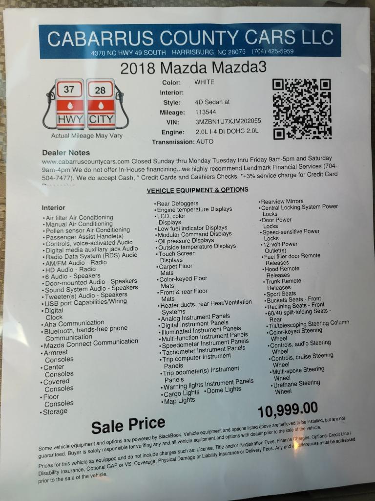 2018 MAZDA MAZDA3 - $10,999