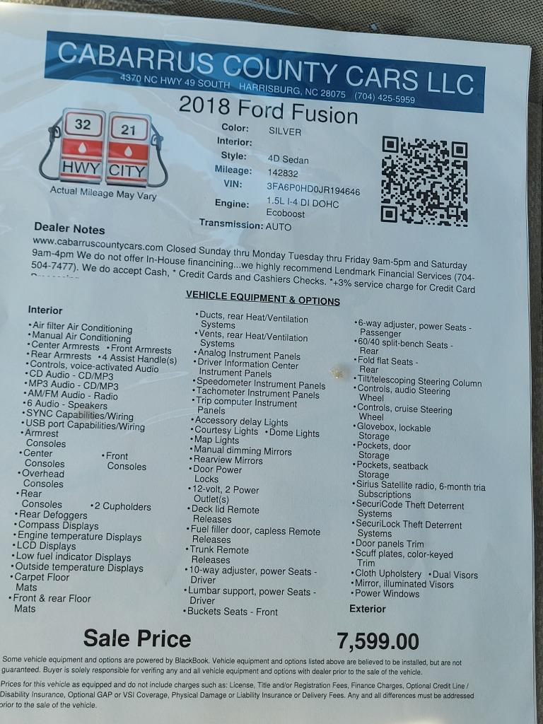 2018 Ford Fusion - $7,599