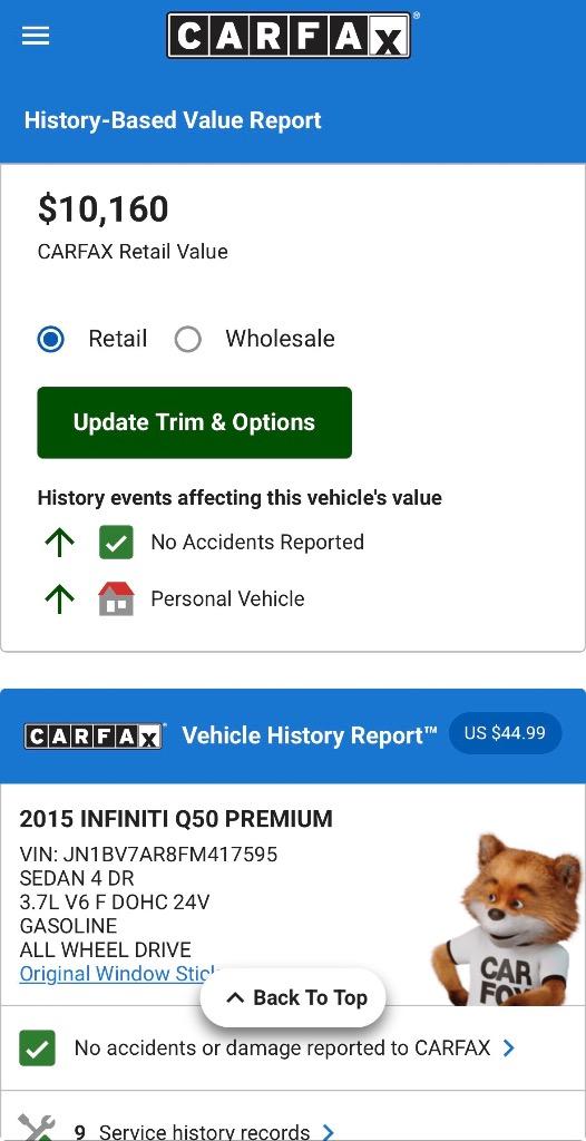 2015 INFINITI Q50 - $8,500