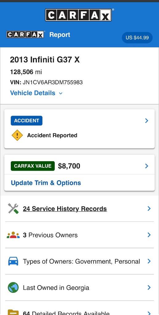 2013 INFINITI G - $7,999
