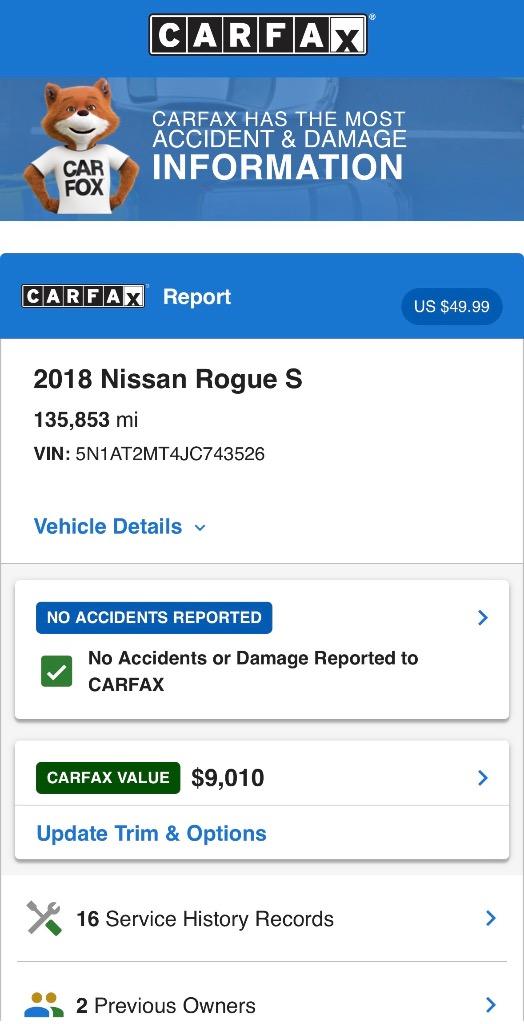 2018 Nissan Rogue - $7,999