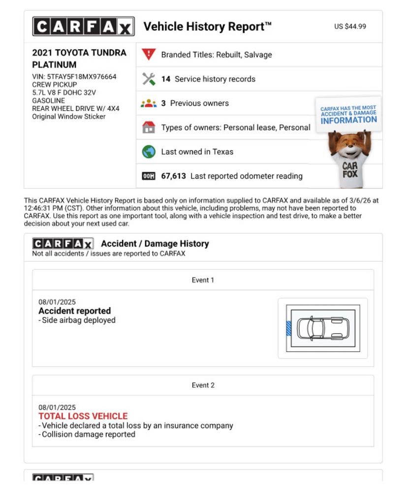 2021 Toyota Tundra - $39,999