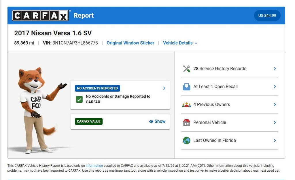 2017 Nissan Versa - $12,999