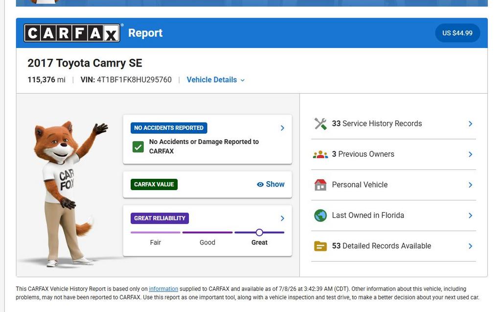 2017 Toyota Camry - $16,999