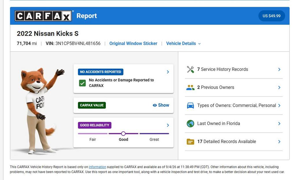 2022 Nissan Kicks - $15,999
