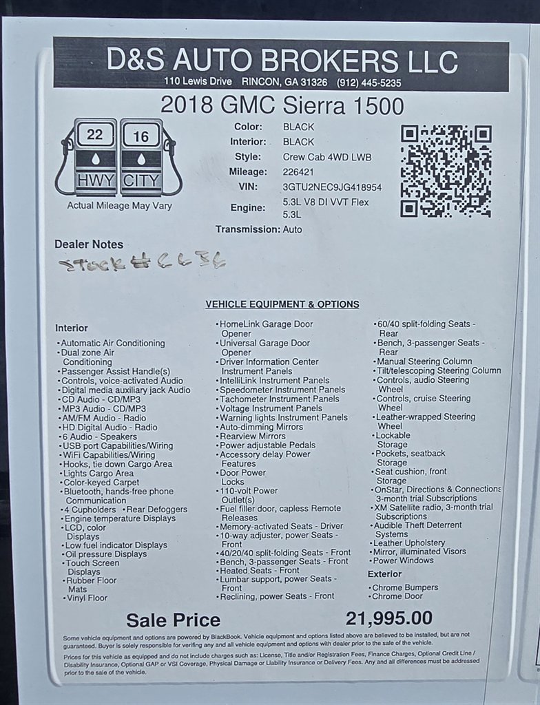 2018 GMC Sierra - $19,995