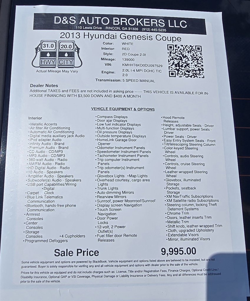 2013 Hyundai Genesis - $9,995