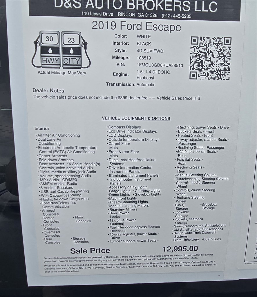 2019 Ford Escape - $12,995