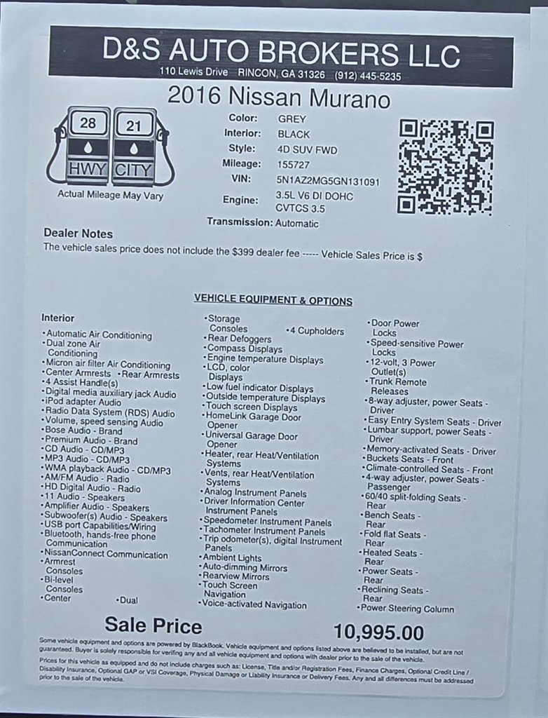 2016 Nissan Murano - $10,995
