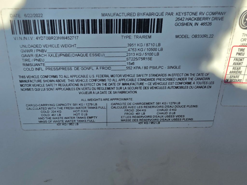 2022 Outback Keystone / Outback - $28,900