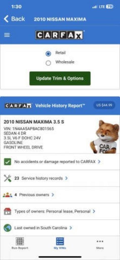 2010 Nissan Maxima - $7,273