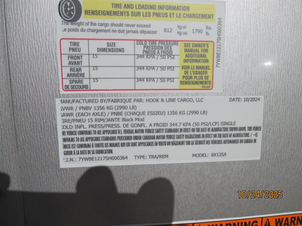 2025 Hook & Line Cargo 6x12 SA  - $6,495