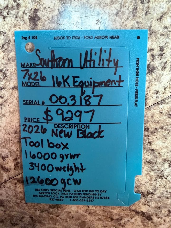 2026 SOUTHERN UTILIT 7X26 16K EQUIPMENT - $9,297