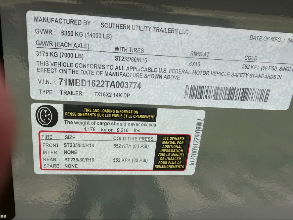 2026 SOUTHERN UTILIT 7X16X2 14K DP - $10,497