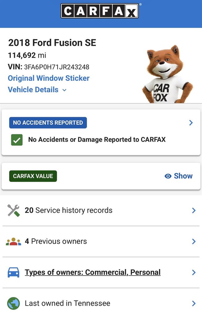 2018 Ford Fusion - $9,995