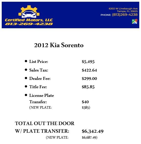 2012 Kia Sorento - $4,995