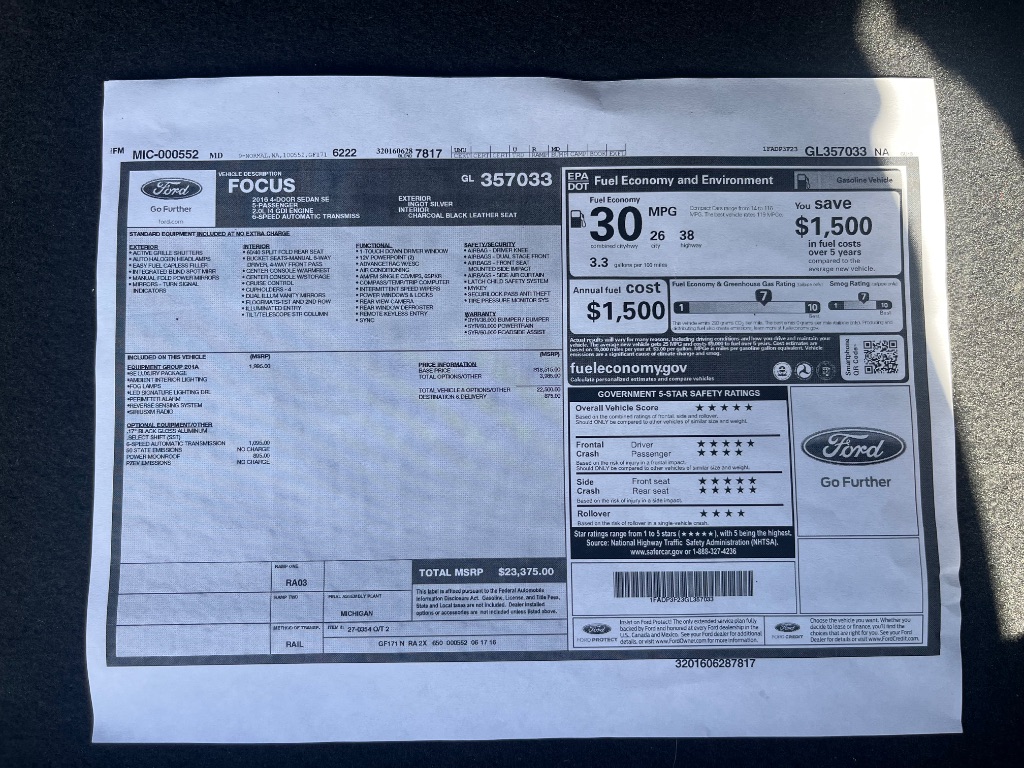 2016 Ford Focus - $17,017