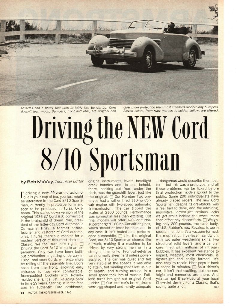 1965 Cord 8/10 - $17,995
