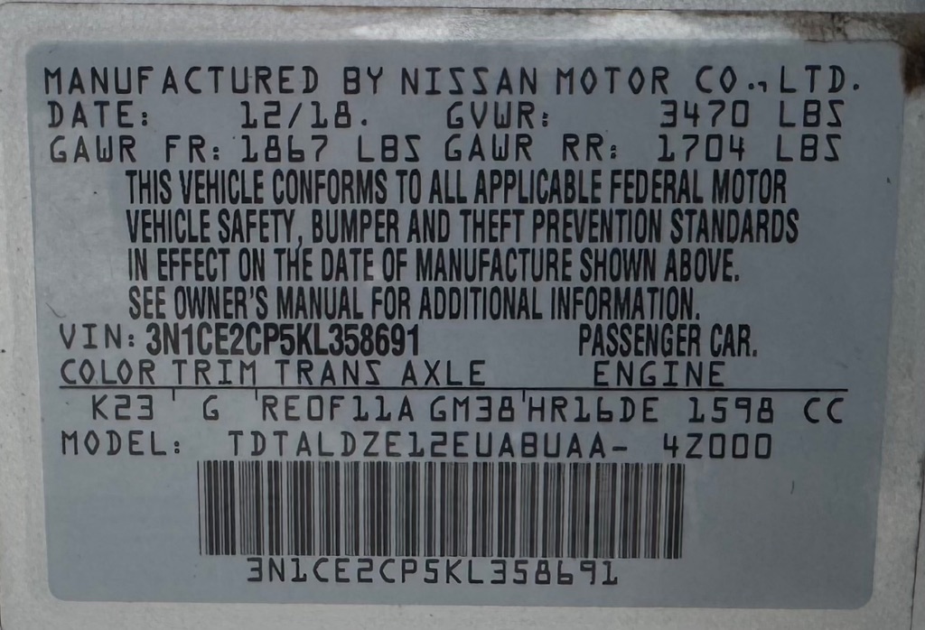 2019 Nissan Versa - $8,395