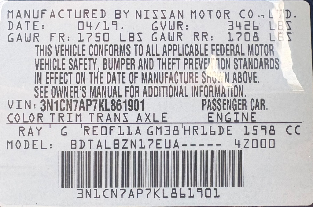 2019 Nissan Versa - $6,495
