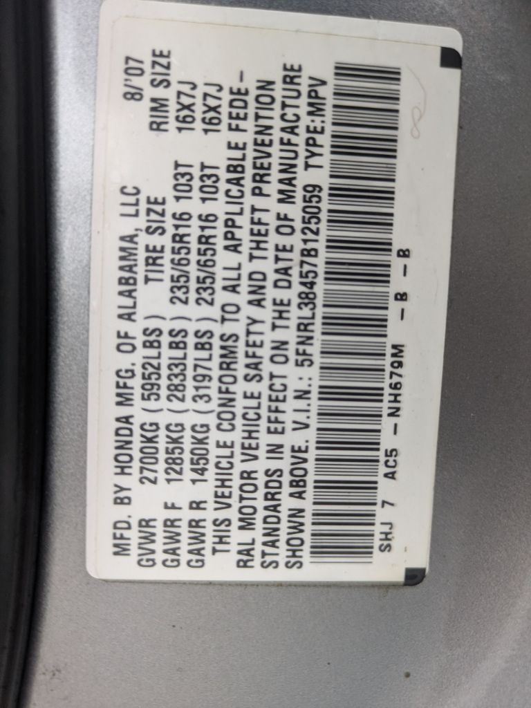 2007 Honda Odyssey - $7,497