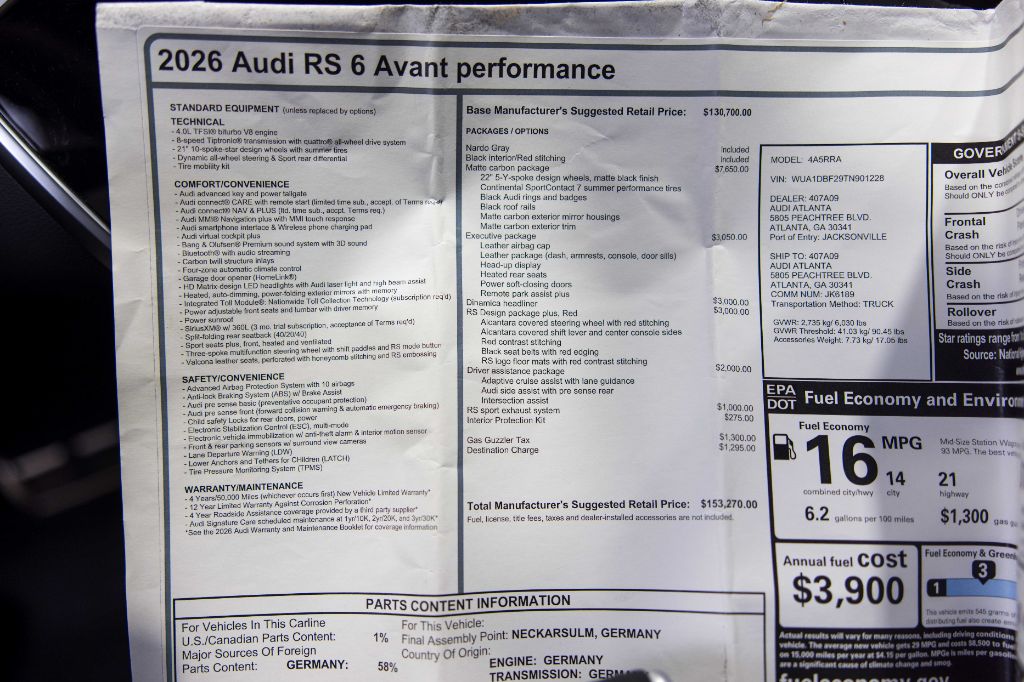 2026 Audi Rs 6 Avant - $139,990