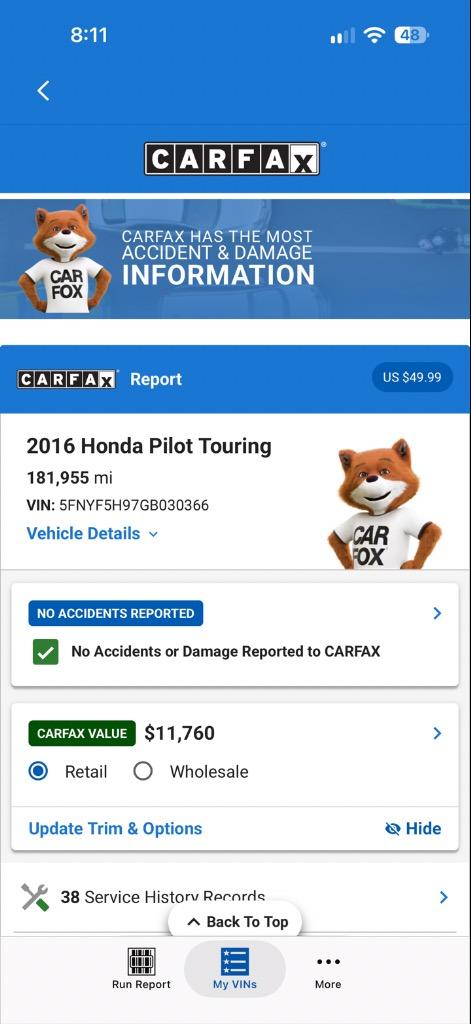 2016 Honda Pilot - $10,495