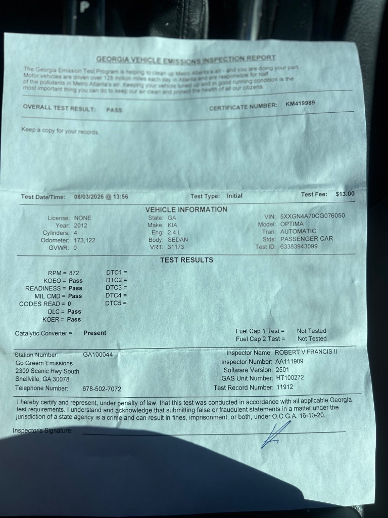 2012 Kia Optima - $4,700