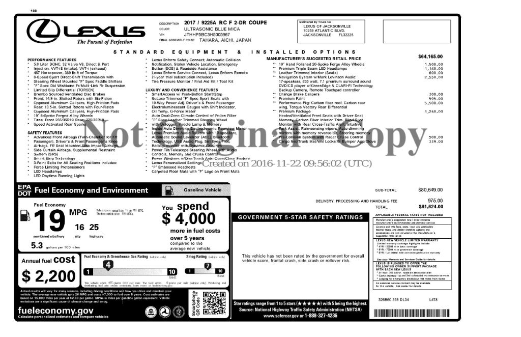 2017 Lexus RC - $44,988